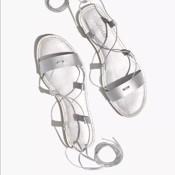 NWT Madewell Boardwalk Lace-Up Sandal in Metallic Leather - Picture 1 of 6